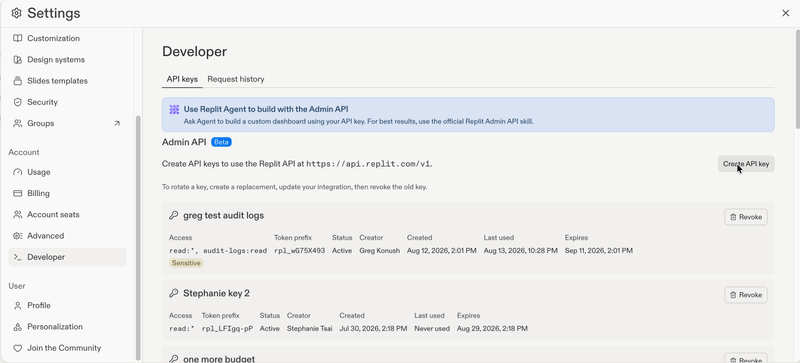 Admin API Key Creation