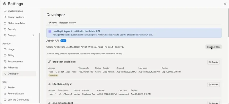 Admin API Key Creation